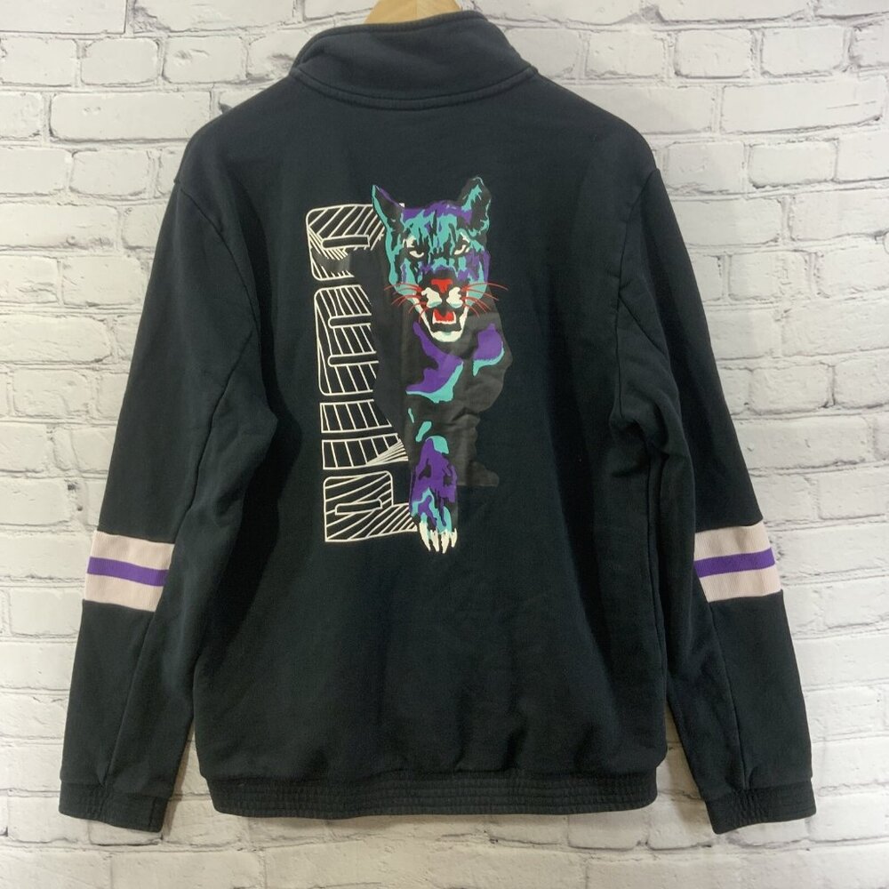 Vintage Puma Full Zip Jacket Sweatshirt Sz M Black Purple‎ Graphic Logo Track